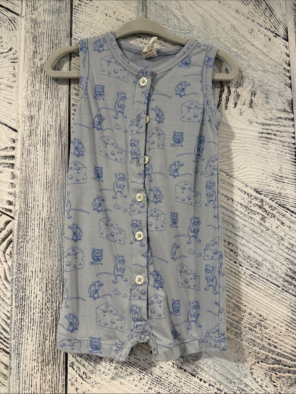 Light Blue Sleeveless Button Romper Pajamas